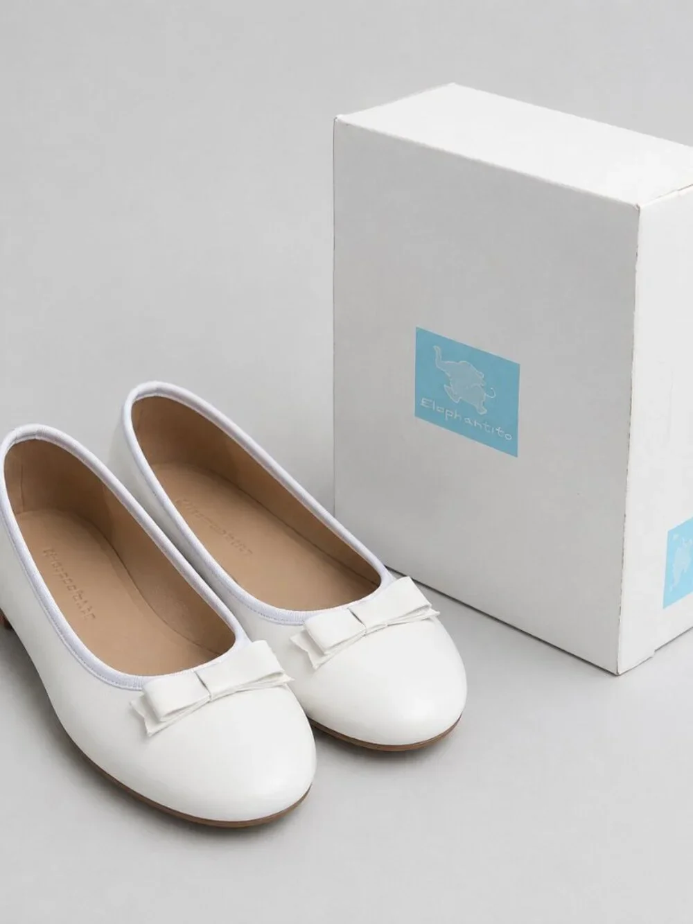 Elephantito Camille White Leather Bow Flats Girls Size 3